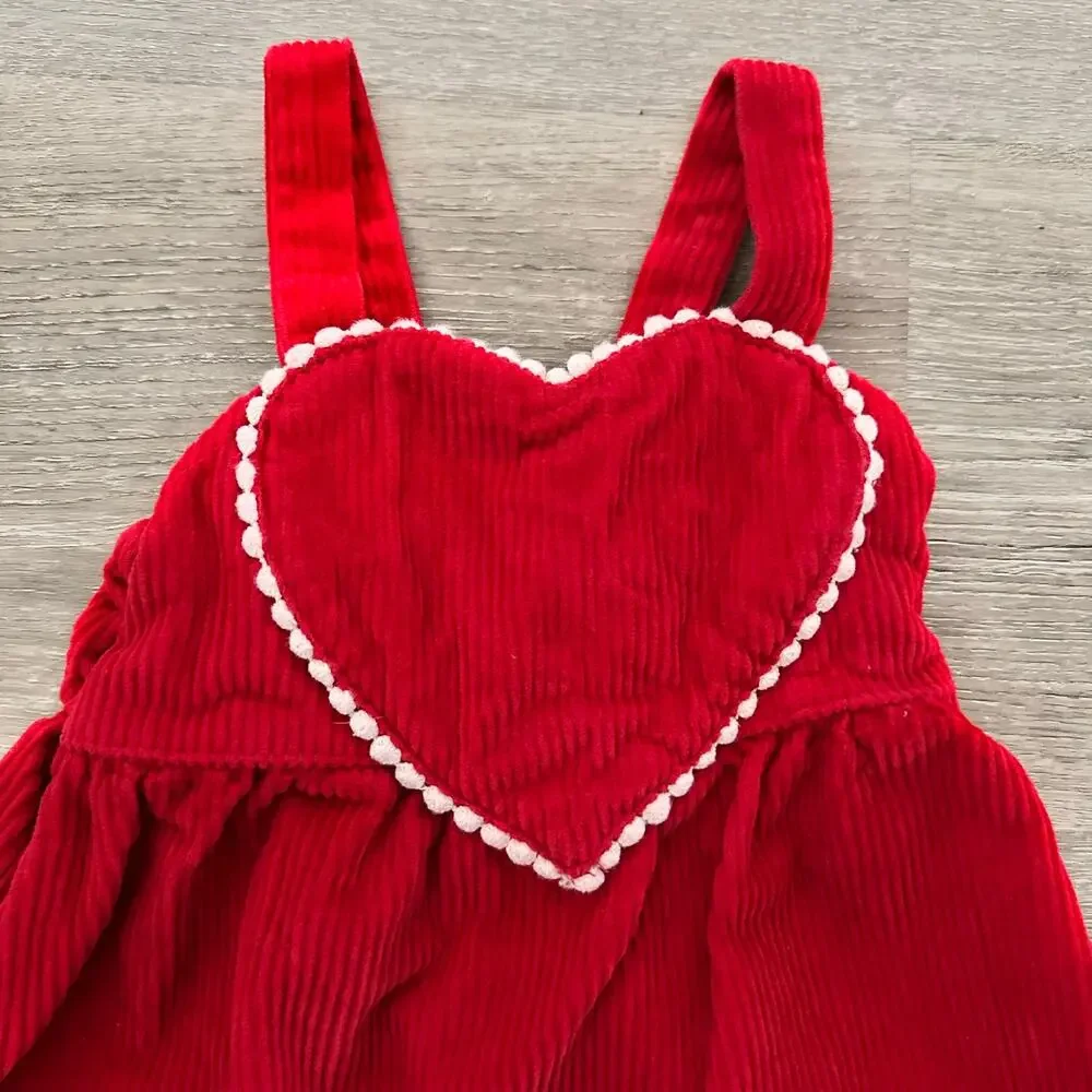 Red Corduroy Heart Dress Overalls Baby Girl 6-12 Months Valentines Day